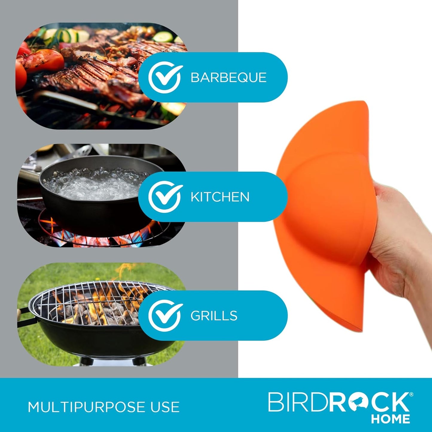 BIRDROCK HOME Collapsible Large BBQ Prep Tub w/Cutting Board, Multi-Function Grill Caddy w/Colander & Lid, Portable Silicone Dish Bowl for Picnic, Tailgate, Camping - Orange + 2pc BBQ Mitts