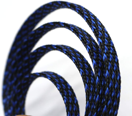 30ft PET Expandable Sleeving Wire Cable Sleeve (2/3", Blue&Black)