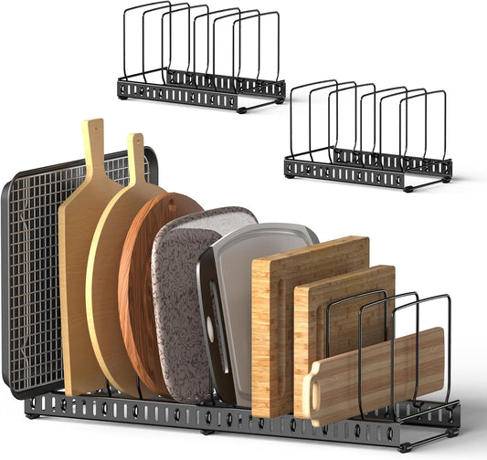2PACK Cutting Board Organizer, Adjustable Divider Cutting Board Holder with Anti-slip Pads, Kitchen Cabinet Organizer for Baking Cookie Sheet Pan Bakeware Cookie, Black, Large-Size