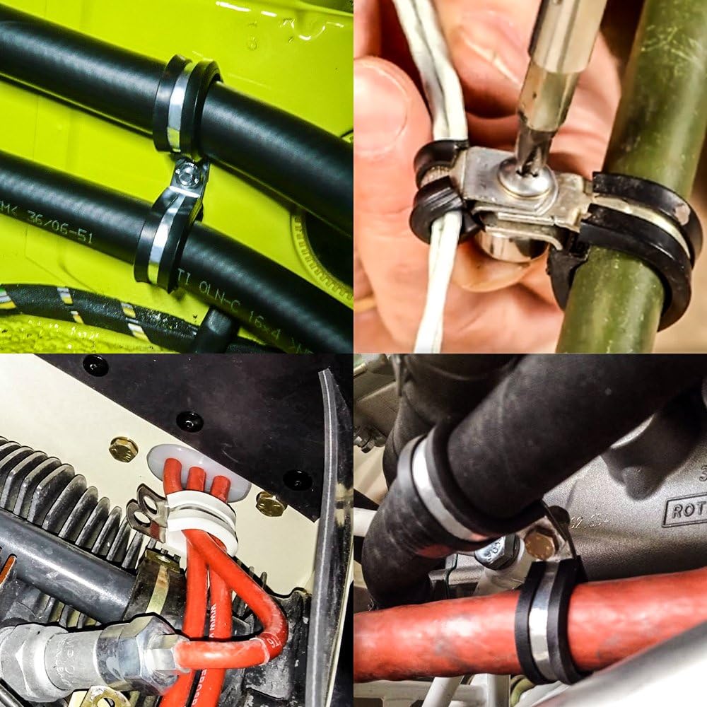 LOKMAN 20 Pack 1 Inch Stainless Steel Cable Clamp, Rubber Cushioned Insulated Clamp, Conduit Wire Holder Strap Clips for Tube, Pipe or Wire Cord Installation