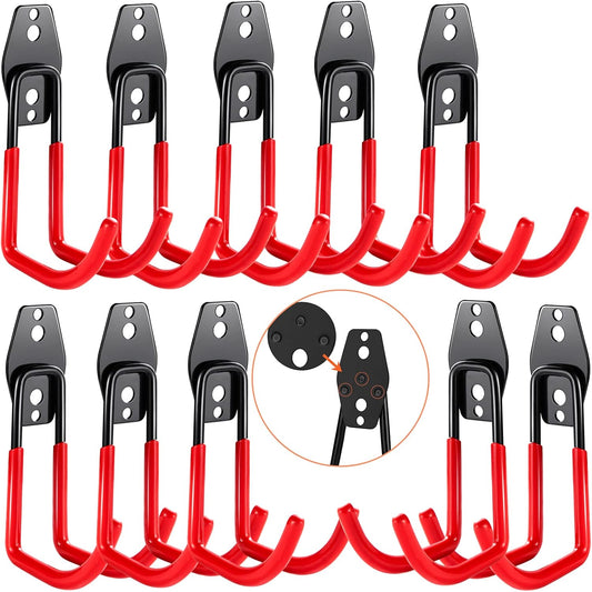 3-H Heavy Duty Garage Hooks [10 Pack] - 3-Round Welding Tech Holds 22lbs More - Thickened Steel Wall Mount for Ladders, Tools & Storage - Rustproof Utility Hardware