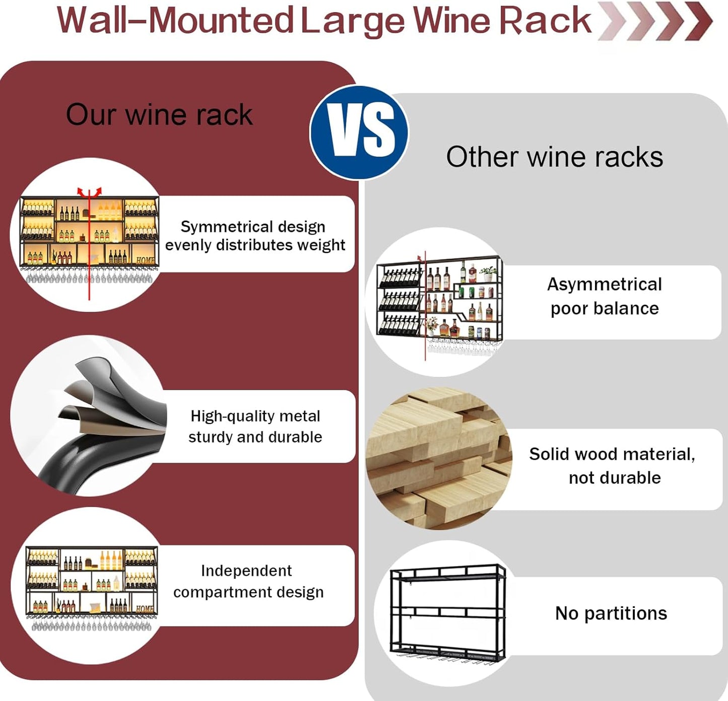 3 Tier Large Wine Rack Wall Mounted with Glass Holder, Black Modern Iron Liquor Shelf, 59.1 Inch Large Wine Bottle Display Shelf, for Kitchen Dining, Home Bar, Cellar (59.1" W)