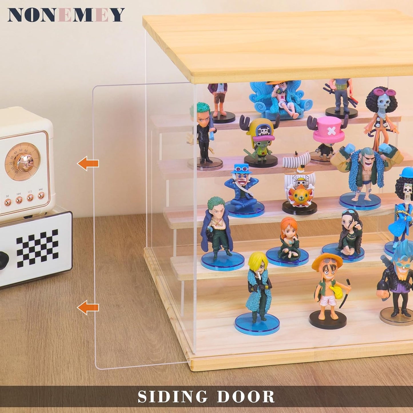 NONEMEY Clear Acrylic Display Case with Light ,3/4/5/6 Tier Multiple Color Lights via Remote Control Dustproof Display Box for Collectibles Figures Mini Toys (6 Tiers 19.6 * 12.5 * 16.5inch)