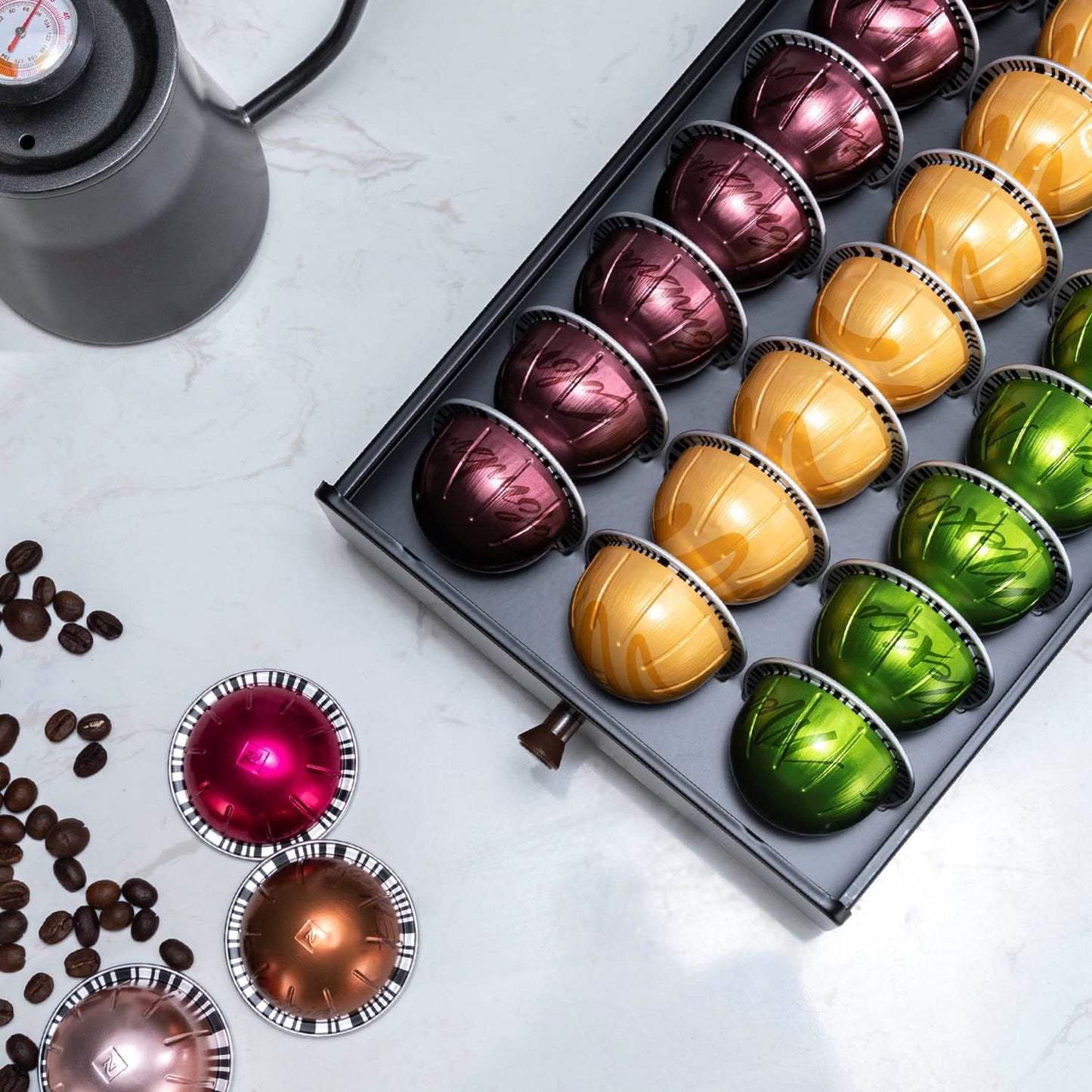 Flagship for Nespresso Pod Organizer Vertuo Pod Holder Coffee Pod Drawer Coffee Bar Design Black Metal(30 Pods Capacity)