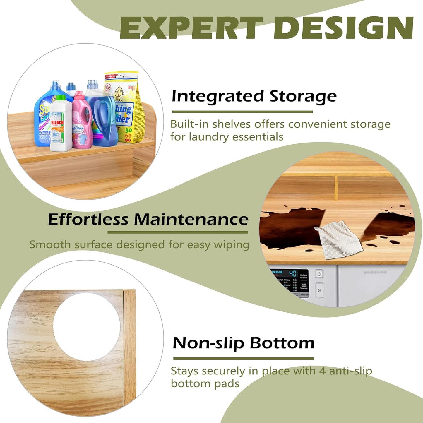 Royxen Laundry Countertop with Storage Universal Fit, Washer and Dryer Countertop with Shelf, Laundry Room Storage, 2-Tier Shelf (Oak)