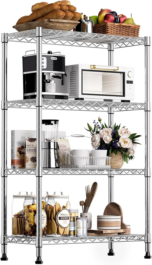 1000 lbs Storage Shelving 4-Tier Utility Shelving Unit Steel Organizer Wire Rack for Home,Kitchen,Office,Chrome (13.7" D x 23.6" W x 53.4" H)