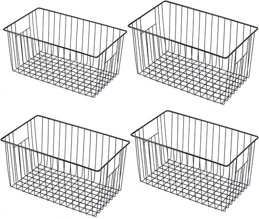 4 Pack Freezer Organizer Bins - Stand up Freezer Organizers for 16 Cu.Ft Upright Freezer, Easily Get Food Improve Air Circulation, Wire Storage Baskets, Black