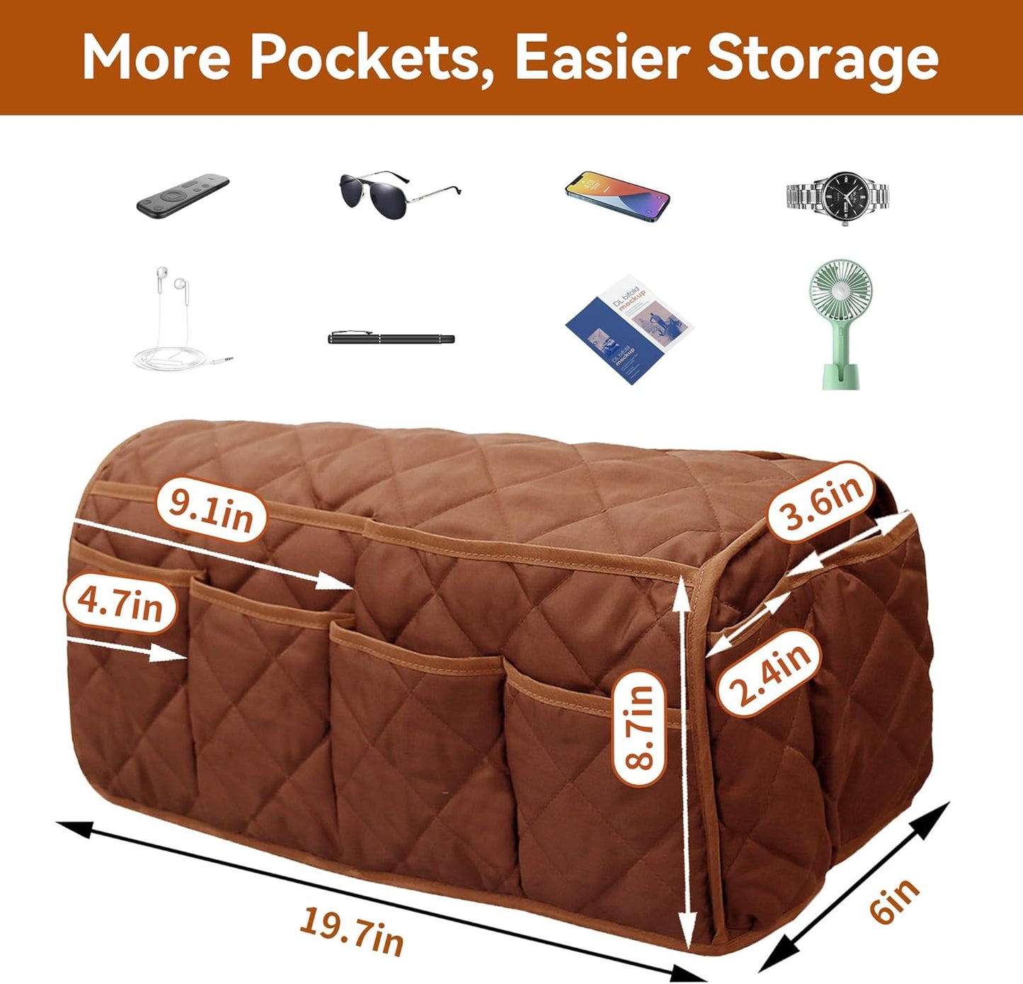 MEHIDFY Armchair Caddy, Waterproof Sofa Armrest Organizer, Non Slip Recliner Organizer, Remote Holder for Recline, Recliner Caddy with 14 Pockets Storage for TV Remote, Phone, Magazine (Brownish Red)