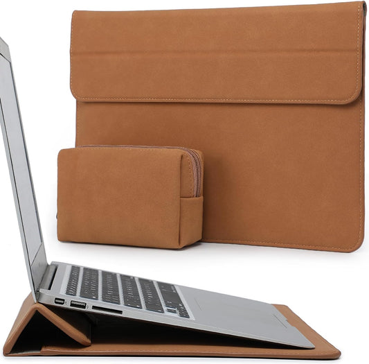 HYZUO 13.3-14 Inch Laptop Sleeve Case with Stand Feature for MacBook Pro 14 M5/M4/M3/M2/M1 2026-2021, MacBook Pro/Air 13.3, 13.5" 13.8" Surface Laptop, HP Spectre X360 13/14, Brown
