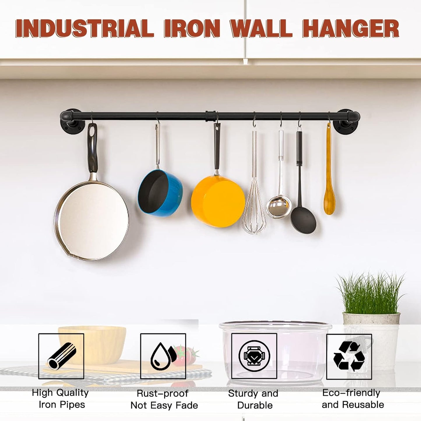 Wall Mounted Clothes Rack - 48" Clothing Garment Rack, Space-Saving Heavy Duty Detachable Iron Clothes Hanger Pole, Multi-Purpose Hanging Rod for Closet Storage