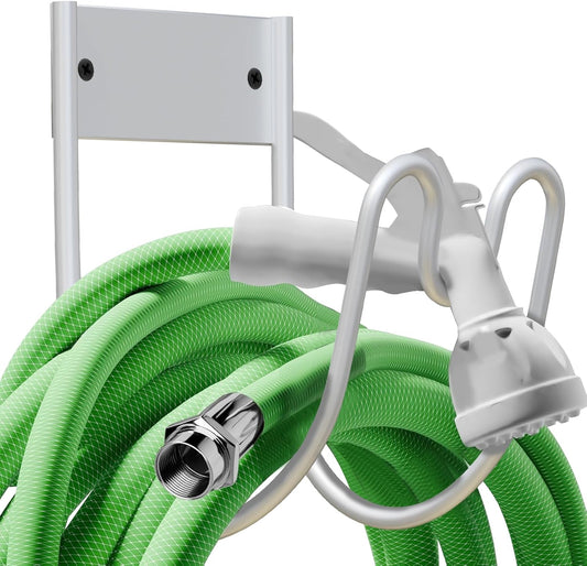 Metal Garden Hose Holder - Wall Mounted Garden Hose Hook, Hose Hanger Heavy Duty for Water Hose Extension Cords Vacuum Hose,Rust Proof (White)