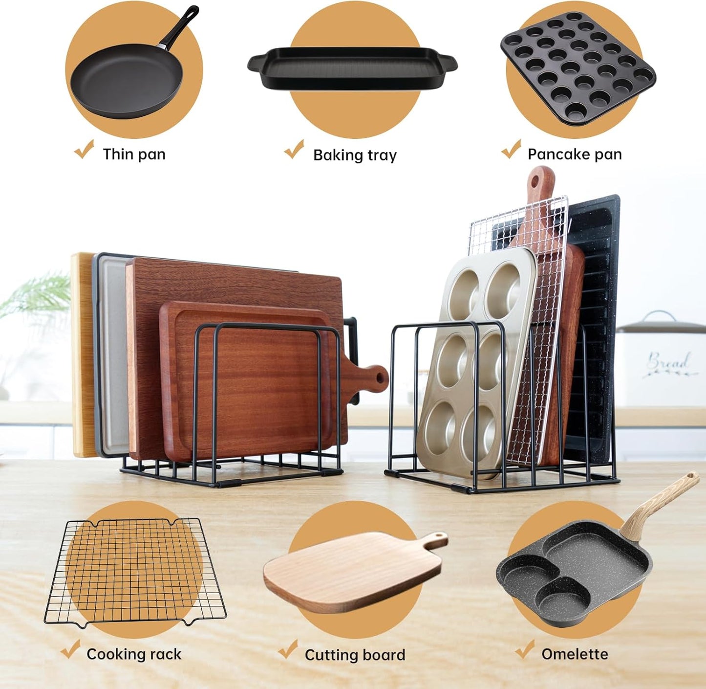 Cutting Board Organizer,Kitchen Cabinet Organizer,Divided Rack with 5 Slots for Baking Trays,Space-Saving Kitchen Storage for Cutting Boards, Cookie Sheet, Thin Pans and Baking Sheets Holder (1pcs)