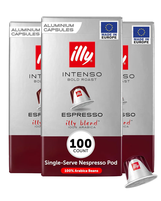 illy Aluminum Espresso Capsules - Compatible with Nespresso Machines - Intenso Bold Roast Coffee - Full of Flavor - Notes of Cocoa and Dried Fruit - Single Serve Capsules - 10 Count (Pack of 10)