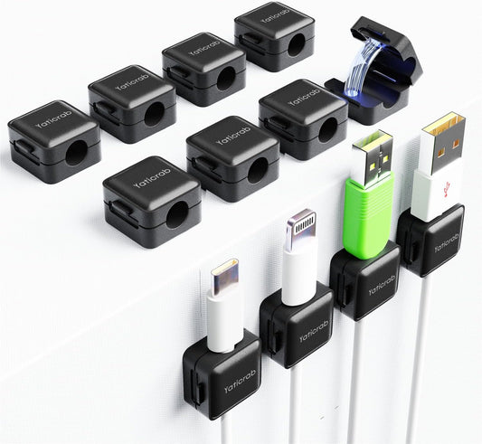 12-Pack Magnetic Cable Clips, Adhesive Cord Holder for Desk, Nightstand, Wall, Car - Organizes USB/HDMI/Charger Cables (No Residue, Black)