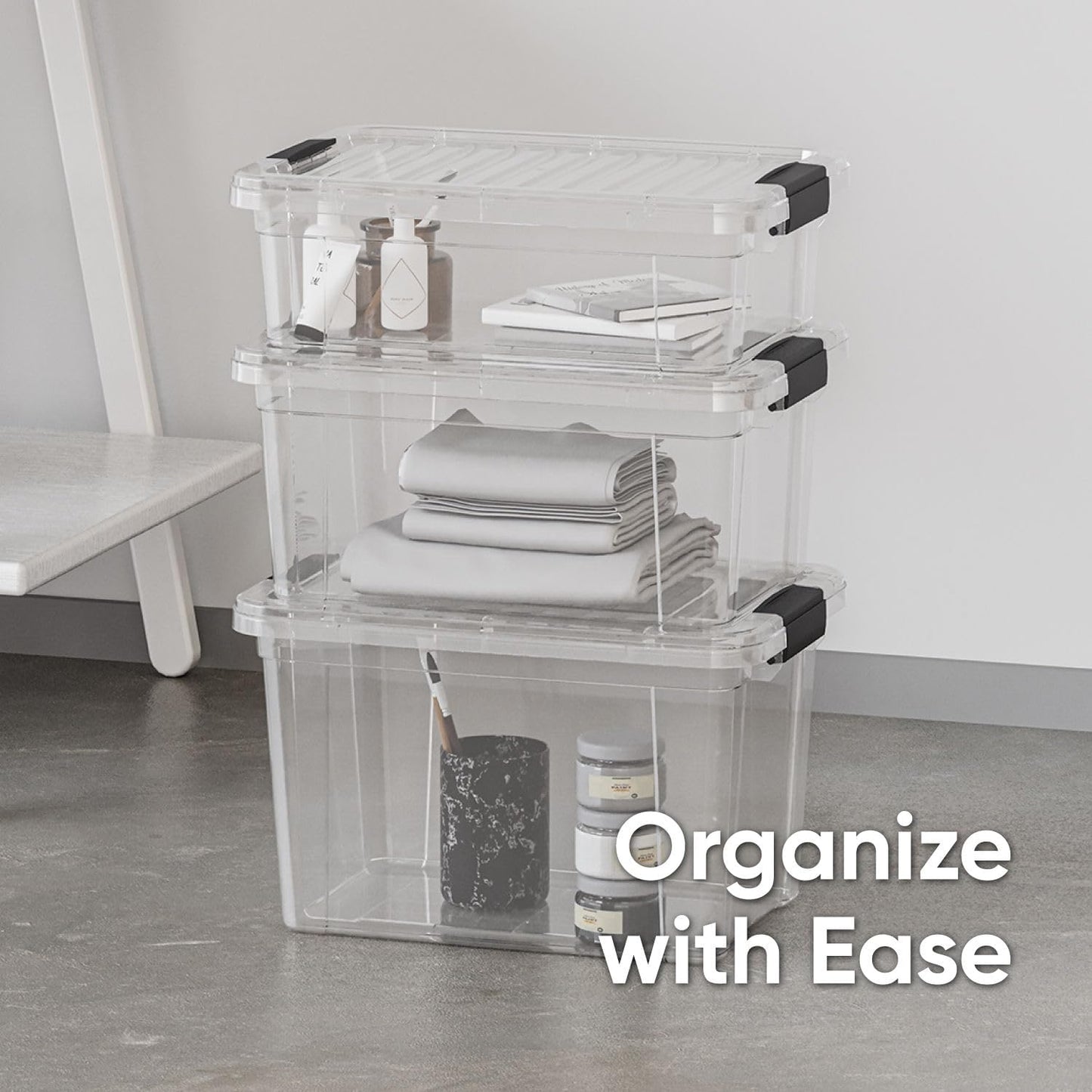 Superio Storage Bins with Lids- 6 Pack, 7.4 Qt Clear Boxes for Organizing, Stackable Plastic Containers- BPA Free, Non-Toxic, Odor Free, Organizer for Home, Office, Dorm