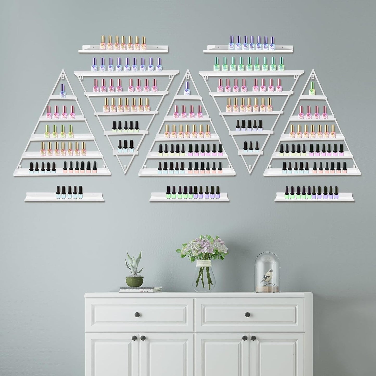 10PCS Triangular Nail Polish Racks, 5 Tiers Wall-Mounted Nail Polish Racks Essential Oil Organizers Cosmetic Display Rack Lipstick Perfume Wall Shelf for Home Spa Nail Salon Shop(White)