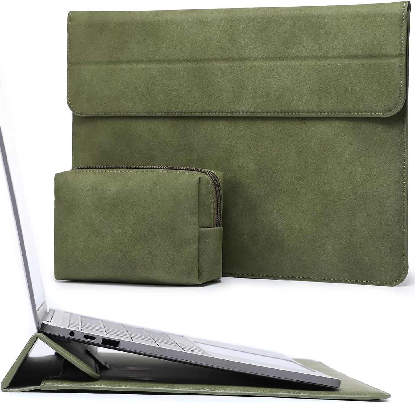 HYZUO 13 Inch Laptop Sleeve Case with Stand for 2025-2018 MacBook Air 13 M4 M3 M2 M1, 2025-2016 MacBook Pro 13 M2 M1, 13" iPad Pro/Air, Surface Pro 11/10/9, XPS 13, with Pouch, Olive Green