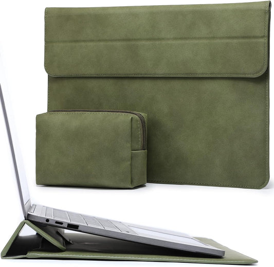 HYZUO 15 Inch Laptop Sleeve Case with Stand for MacBook Air 15 M4 A3241 M3 A3114 M2 A2941 2025-2023, 15" Surface Laptop 7/6/5/4, MacBook Pro 15 A1990 A1707 2019-2016, with Pouch, Olive Green
