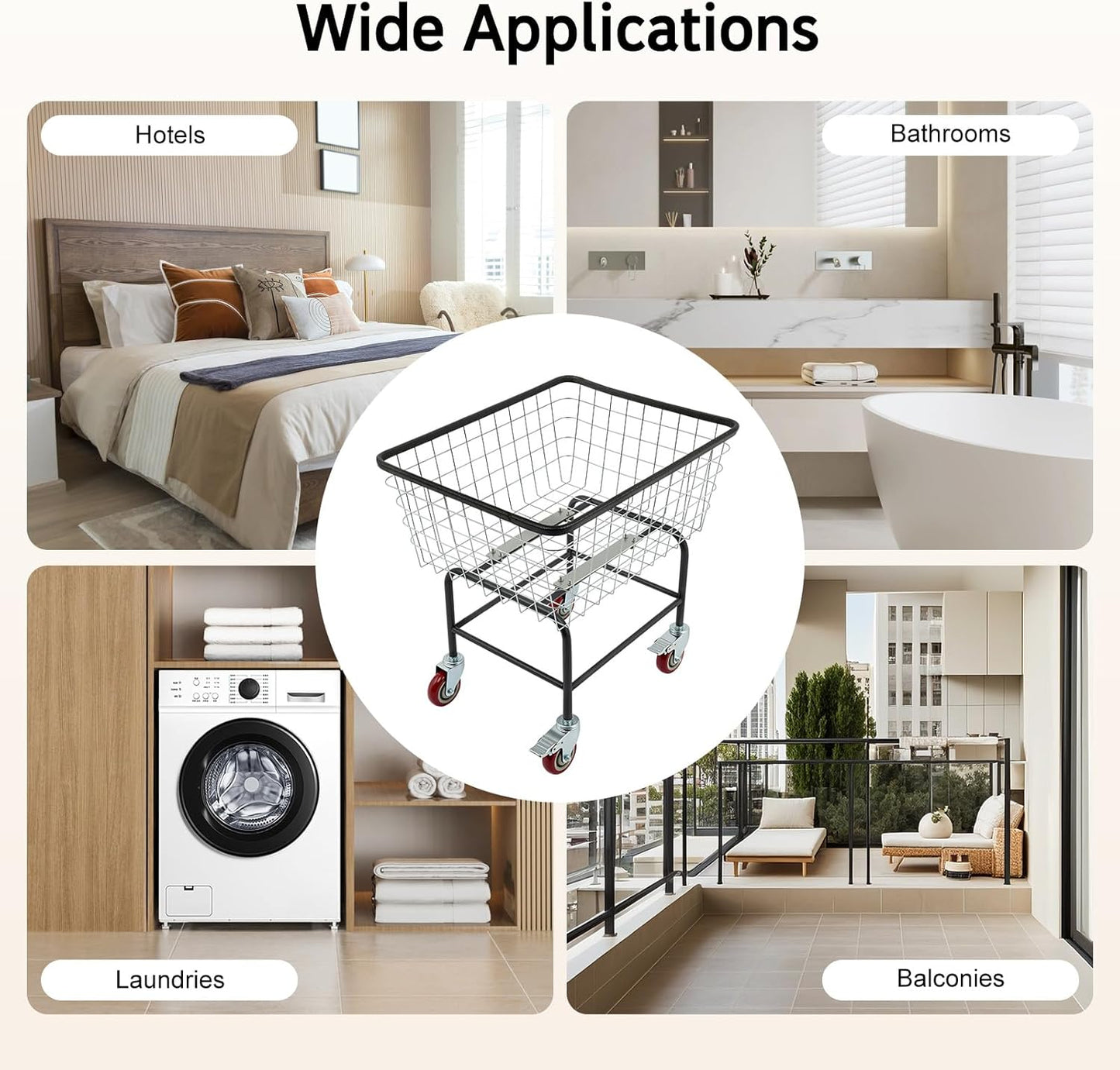 2.5 Bushel Wire Laundry Cart Commercial Laundry Basket Cart Rolling Laundry Basket with Wheels Heavy Duty Large Steel Baskets for Clothes Storage Organization