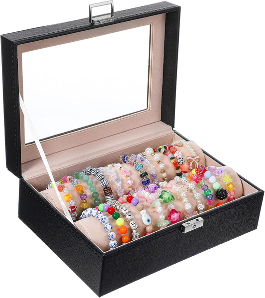 Bracelet Display Stand with Transparent Lid Display Jewelry Storage Box Suitable for Bracelets and Watches for Men and Women with Removable Frame Glass and Safety Lock