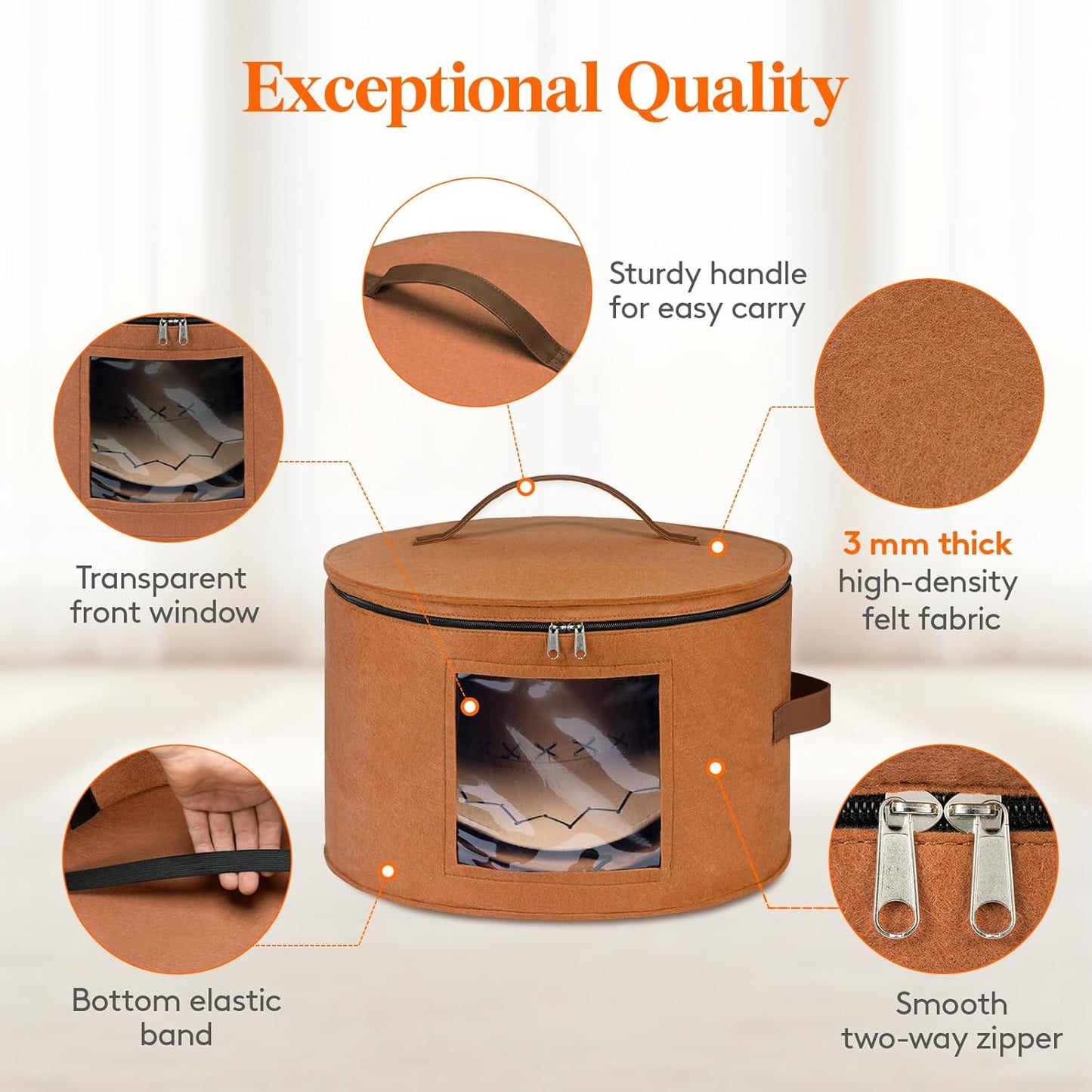 Lifewit Round Cowboy Hat Box for 7 Caps, Large Felt Hat Organizer Bag for Men & Women Storage, Baseball Cap Container with Dustproof Lid for Travel, Foldable 16.5" D x 10.6" H Carrier, 2 Pack, Brown