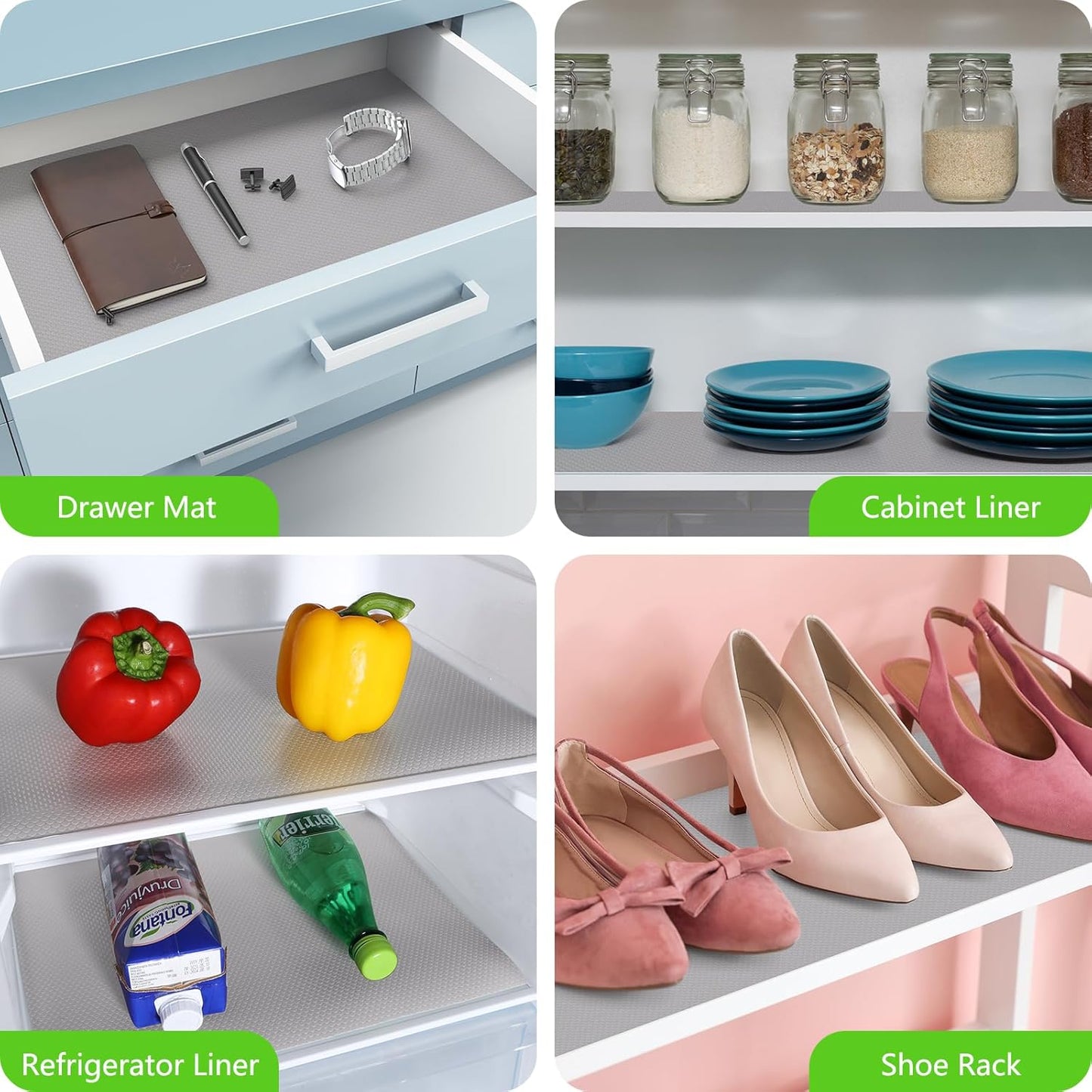 Light Gray Shelf Liners for Kitchen Cabinets Non Adhesive Drawer Liner for Bathroom Waterproof Refrigerator Liners for Shelves Fridge Plastic Mats Cabinet Cupboard Liner 17.5 x 78.7 Inches