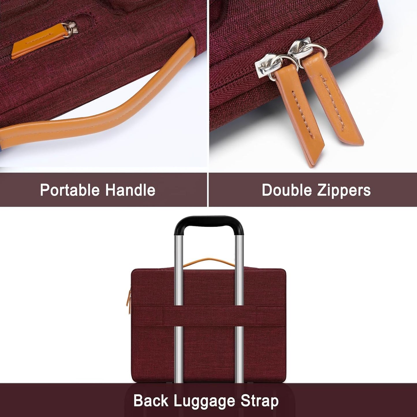 MOSISO 360 Protective Laptop Case 15 inch, 15 inch Laptop Sleeve Compatible with MacBook Air M4 M3 M2 2025 2024 2023, Dell XPS Plus, Side Open Carrying Case with 4 Zipper Pockets&Handle, Wine Red