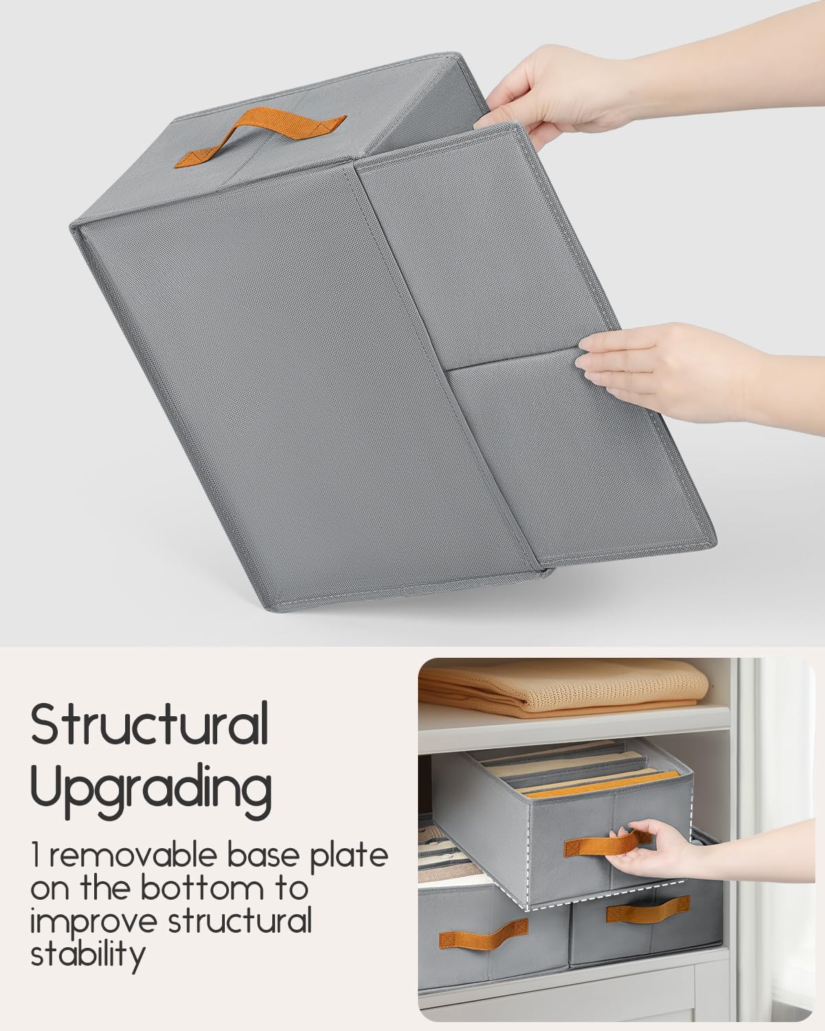 Closet Organizers and Storage - Fabric Clothes Organizer with Handles, Foldable Jeans Organizer for Clothes, Drawer Organizer for Shirts, Bra, Sweater, Scarf, 4 Pack, Grey