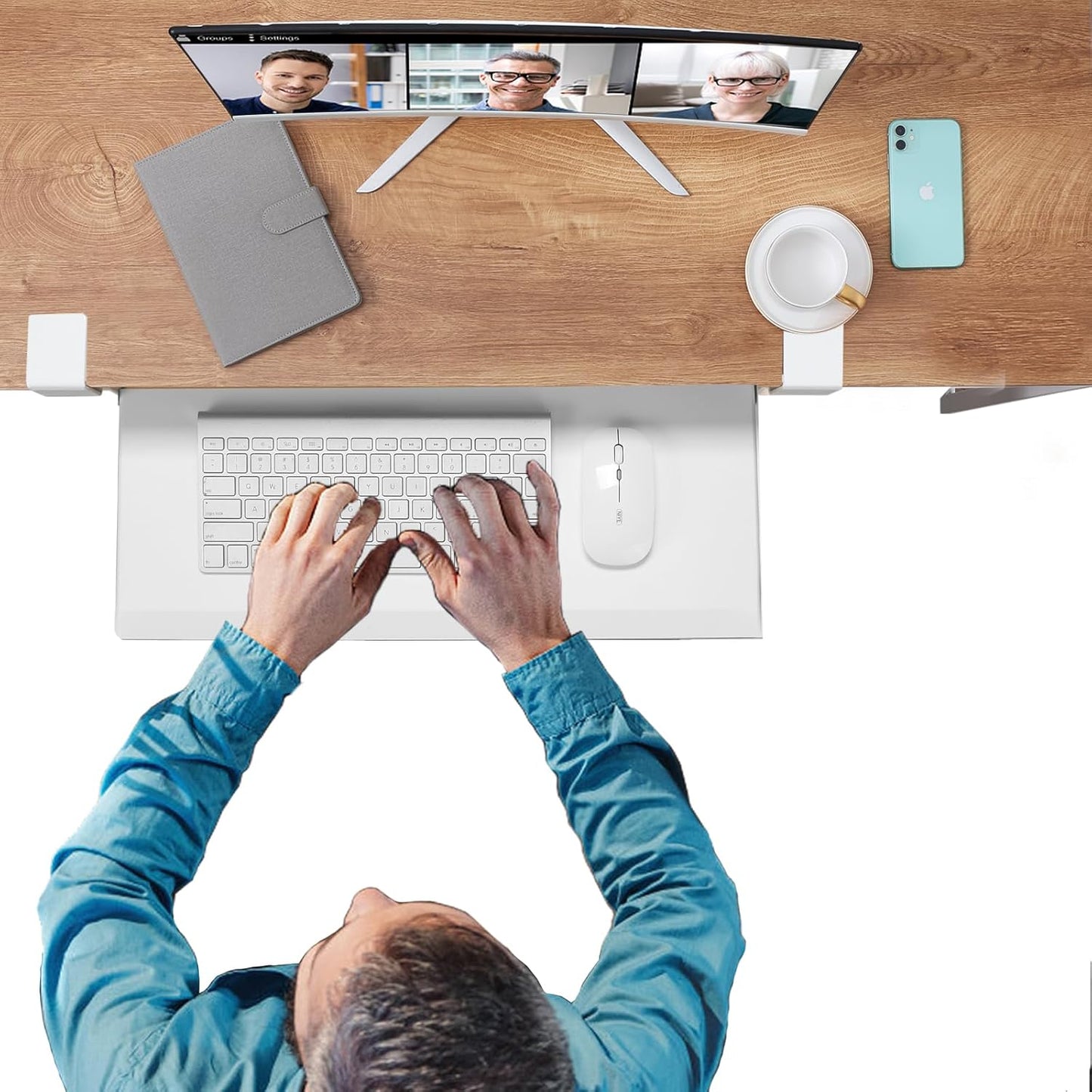 ETHU Keyboard Tray Under Desk, 19.7" X 12.2" Small Size C Clamp Keyboard Drawer Under Desk, Computer Keyboard Stand Slide Pull Out, Ergonomic Keyboard Tray for Home, Office(White)