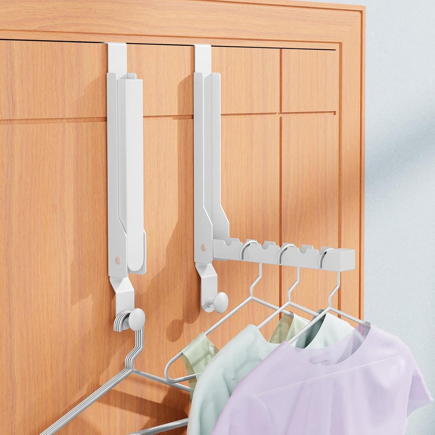 BAKON Over The Door Hanger Folding Clothes Drying Rack, Folding Hanging Coat Rack for Indoor Laundry Room Compact Small Space Foldable Portable Clothing Hanger Hook Collapsible (Wihte-4(Upgraded))