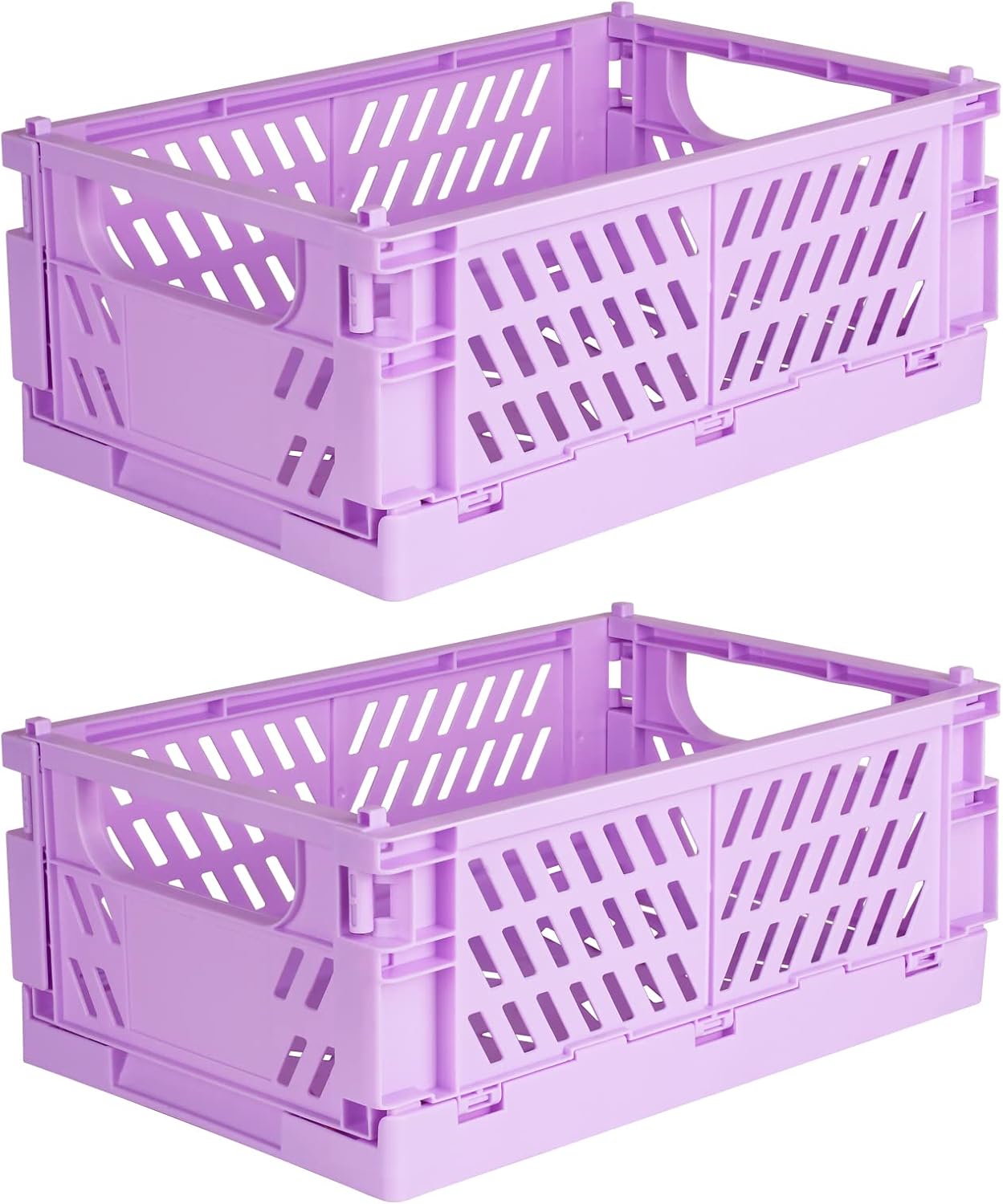 Tixill 2-Pack Mini Foldable Plastic Baskets for Organizing and Storage, Collapsible Storage Crate for Home Kitchen Bedroom Bathroom Office (9.8x6.5x3.8, Purple)