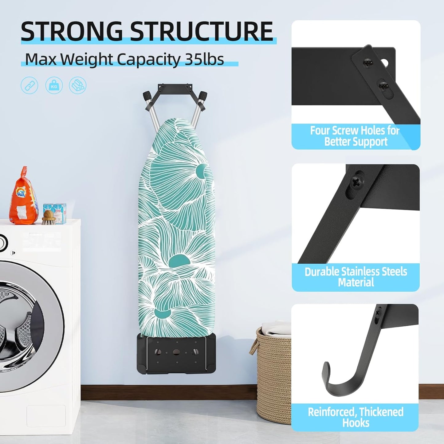 JUYSON Ironing Board Holder Wall Mount for T&Y Leg Ironing Board Hanger, Small Wall Mounted Ironing Board, Iron Holder Wall Mounted for Laundry Room