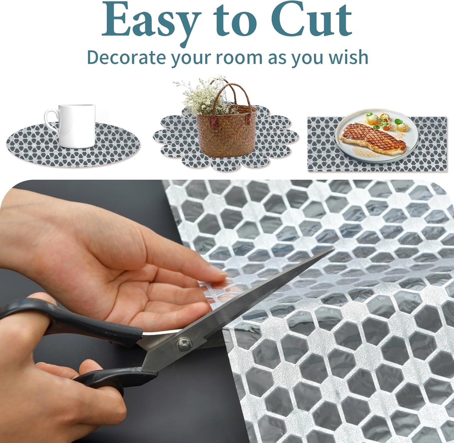 Drawer and Shelf Liner for Kitchen Cabinet: 17 in X 20 Ft Non Slip Waterproof Shelf Paper Non Adhesive Refrigerator Liners Silver Square Easy Liners for Bathroom with Knife Tape Measure