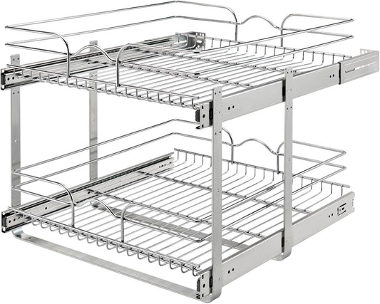 Rev-A-Shelf 2-Tier Kitchen Cabinet Pullout Shelf and Drawer Organizer Slide Out Pantry Storage Basket in Multiple Sizes, 24 x 22 In, 5WB2-2422-CR-1