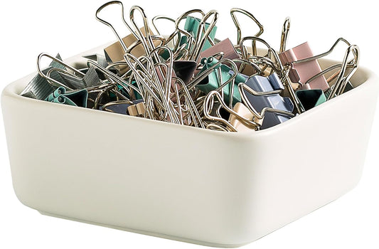 Ceramic Paper Clip Holder for Desk Cute Binder Holder Paperclip Holders for Office Paper Clips Dispenser Organizer desk décor (white)