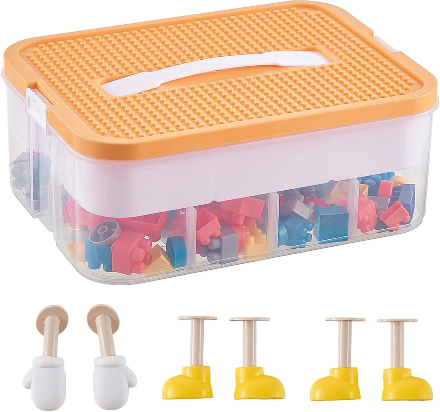 Organizers Storage Box for lego: Plastic Stackable Storage Case with Building Blocks Lids, Containers with Carrying Handle and Adjustable Grid Organizers, 1 Layer Orange