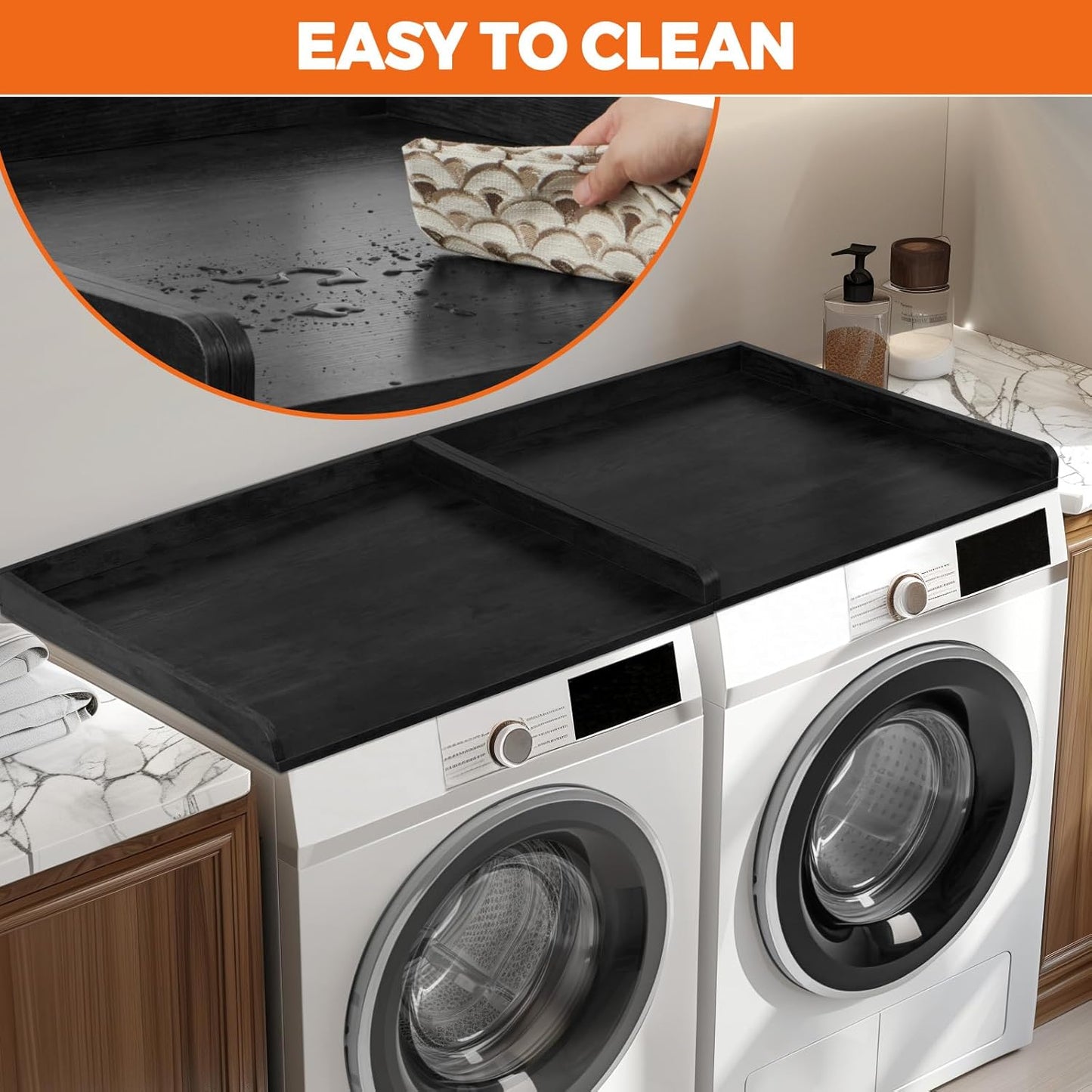 Washer Dryer Countertop, Wooden Laundry Countertop Set of 2 Dryer Storage Shelf for Laundry Room Organization (27.5" x 54") (Black)