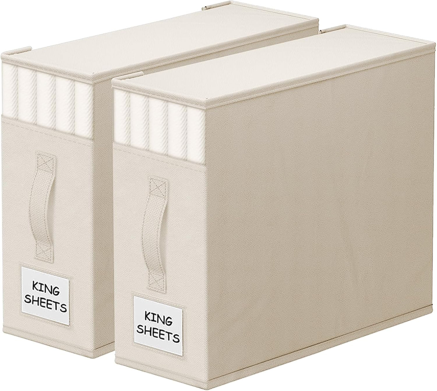 2 Pack Bed Sheet Closet Organizers and Storage,Sturdy Foldable Storage Containers with Window and Label,Storage and Organization for Bedding Sheets,Duvet Covers,Blankets (Beige)