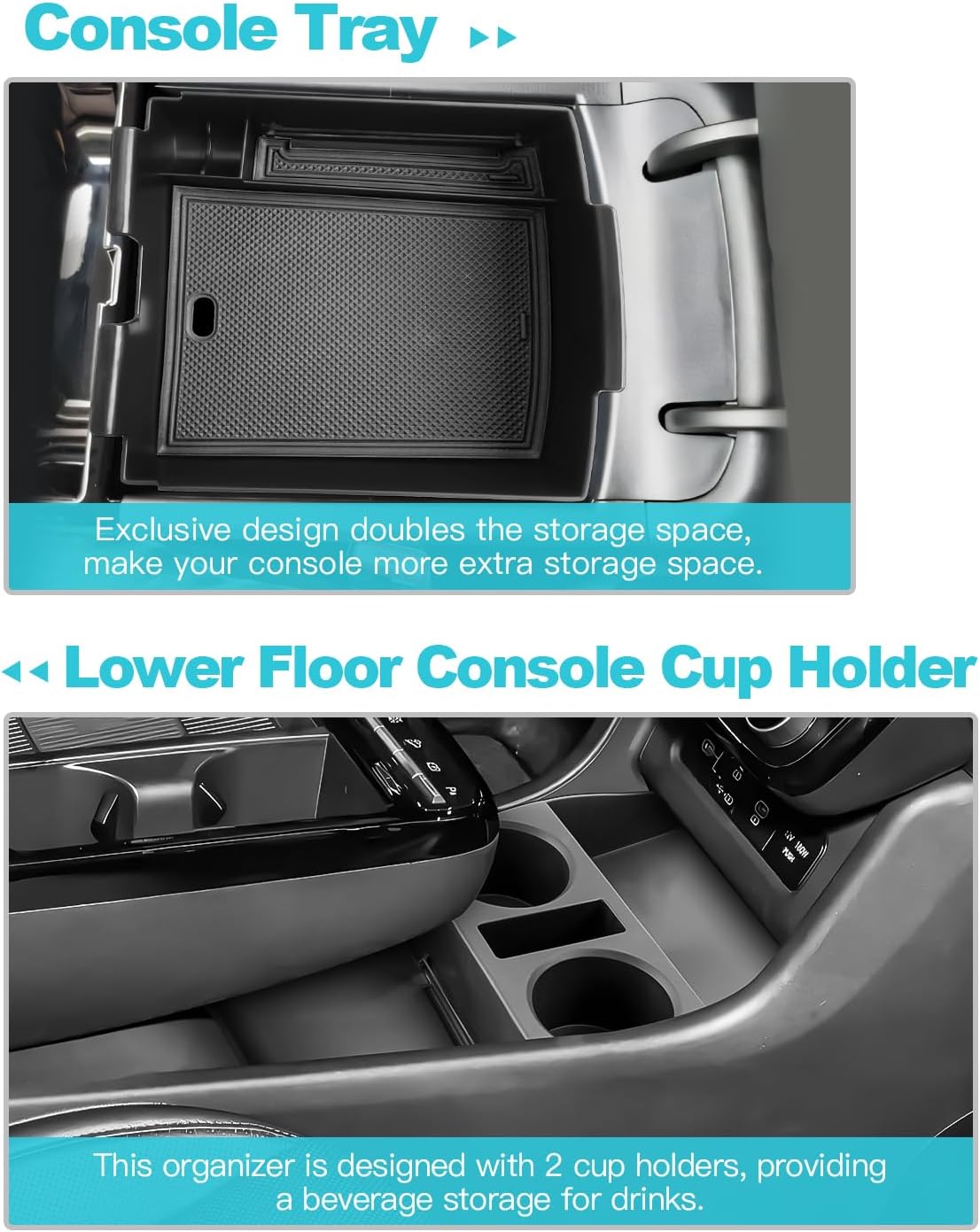 CDEFG 2Pcs Lower Center Console Tray Floor Console Organizer with Cup Holder Compatible with 2025 2026 Hyundai Tucson Limited Accessories Middle Console Storage Box