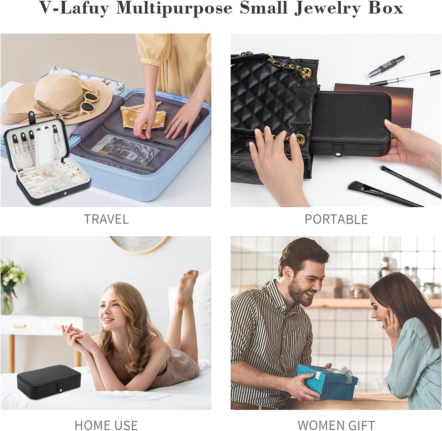 Small Jewelry Box, Travel Jewelry Case Portable Jewelry Boxes for Women, 2-Layer Mini Jewelry Travel Organizer, Gift for Women Girls, Black A