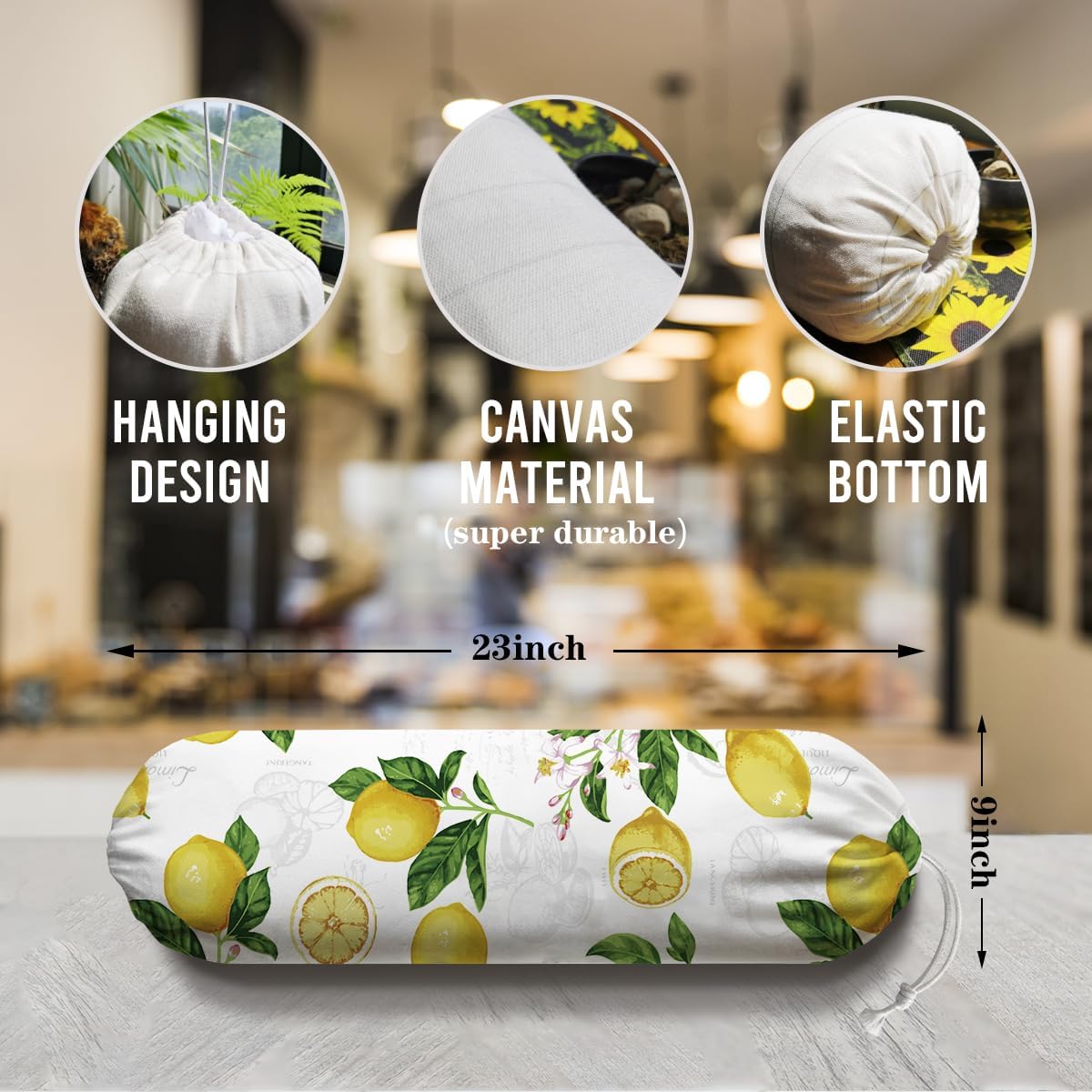 Lemon Plastic Bag Holder, Lemon Fabric Grocery Bag Dispenser, Wall Mount Washable Shopping Bags Carrierfor Home Kitchen, Housewarming Gift, Kitchen Pattern Garbage Bags 62