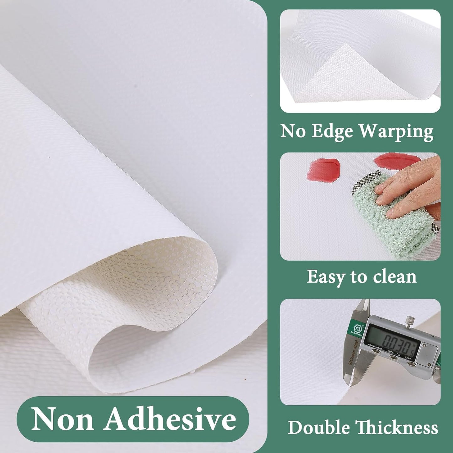 Drawer and Shelf Liner for Kitchen Cabinet: 12 in X 30 Ft Non Slip Waterproof Shelf Paper Non Adhesive Refrigerator Liners White Easy Liners for Bathroom Cupboard with Knife Tape Measure