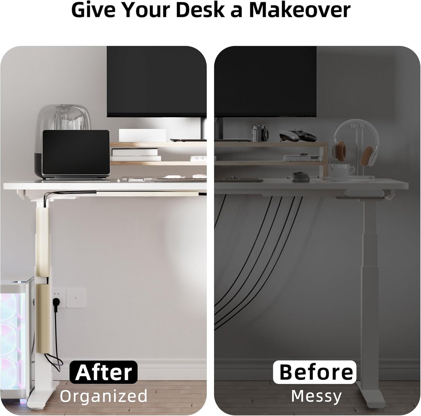 YECAYE 157in Cable Management, Cord Organizer,Easy Install Self-Adhesive Cable Organizer,Cord Management, Desk Wire Holder for Office Organization,Child and Pet Proofing, Beige