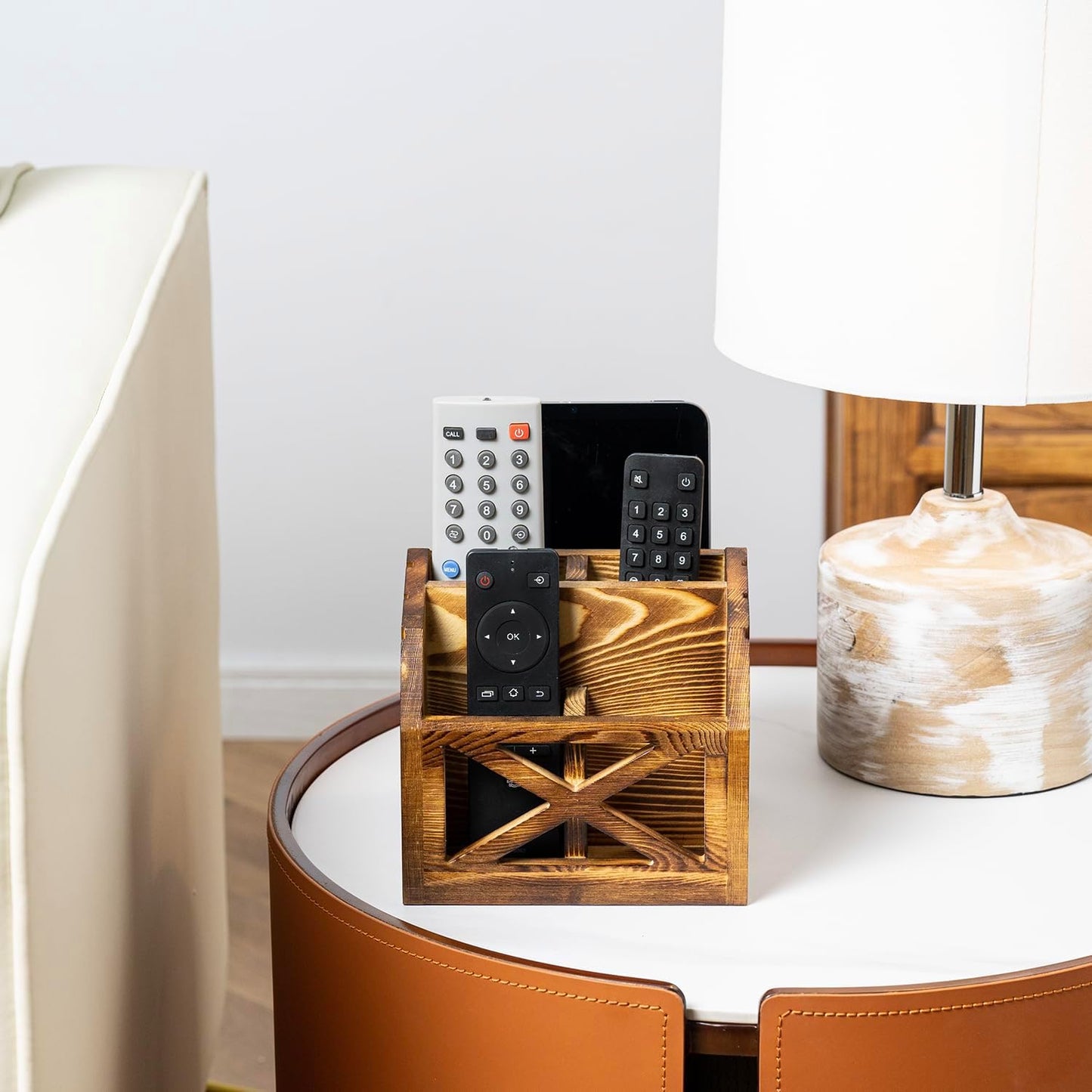 Remote Control Holder,TV Remote Holder,Remote Caddy,Solid Wood Remote Control Holder with Farmhouse Design