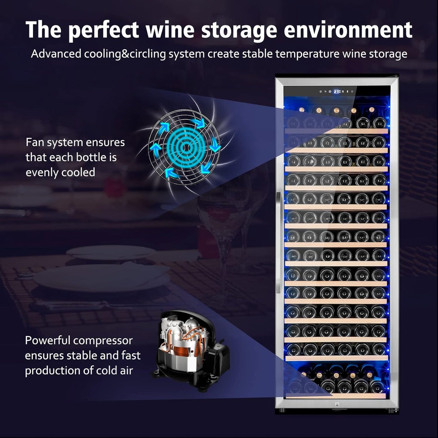 Wine Cooler Refrigerator, 179 Bottles Professional Wine Fridge with Powerful Compressor,Quiet Operation and Elegant Design for Wine Lovers