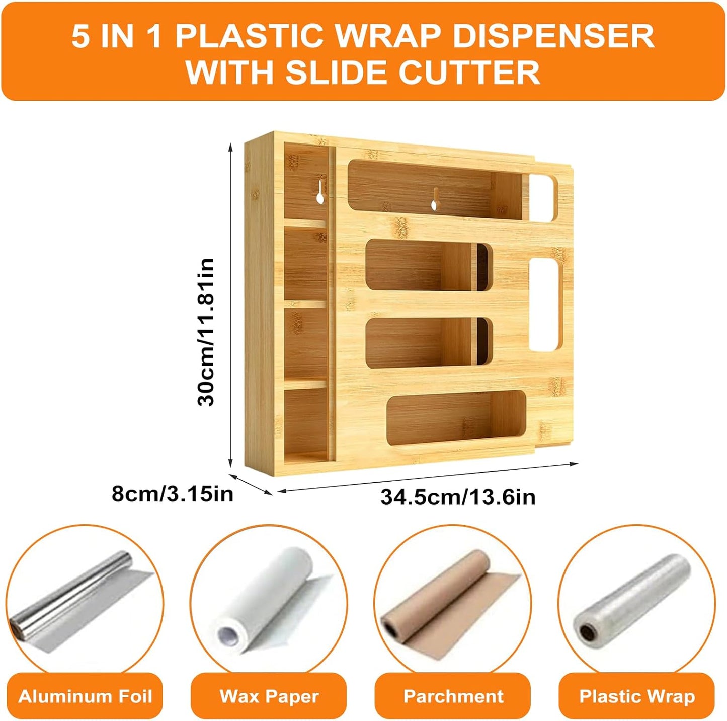 Plastic Bag Organizer for Drawer, Bamboo Food Storage Bags Container, Practical Accessories for Kitchen Organization, Compatible Gallon, Quart, Sandwich Snack, Natural (1 Box 5 Slots)
