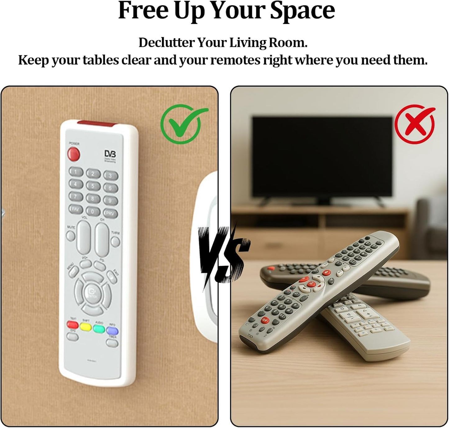 Magnetic Remote Control Holder Wall-Mounted Remote Holder Adhesive Strips Easy Installation for TV, Fan, and AC Remotes to Organize Home & Office (4 Pack)
