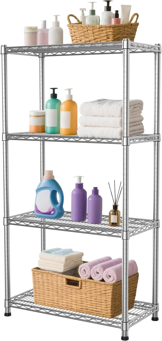 4- Shelf Storage Shelves Wire Shelving Unit Adjustable Metal Shelving Sturdy Steel Commercial Shelf organize Rack Units Heavy Duty 2200 LBS,for Garage Laundry Bathroom Organization Kitchen Closet