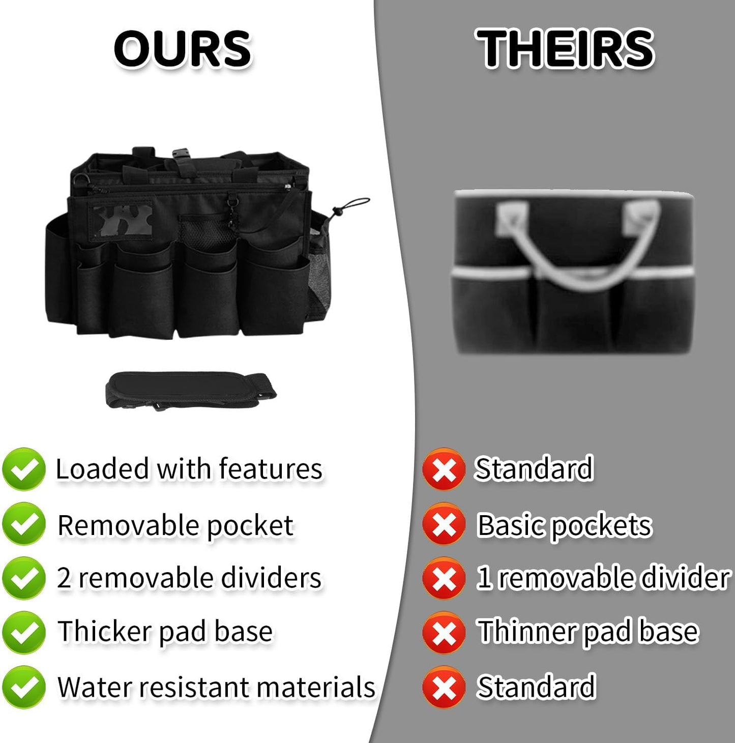 Boczif Cleaning Caddy Bag Wearable, Cleaning Caddy Supplies Organizer with Handle, Shoulder Straps & Detachable Divide, Cleaning Tool Organizers Tote Bag for Cleaners & Housekeepers（Black）