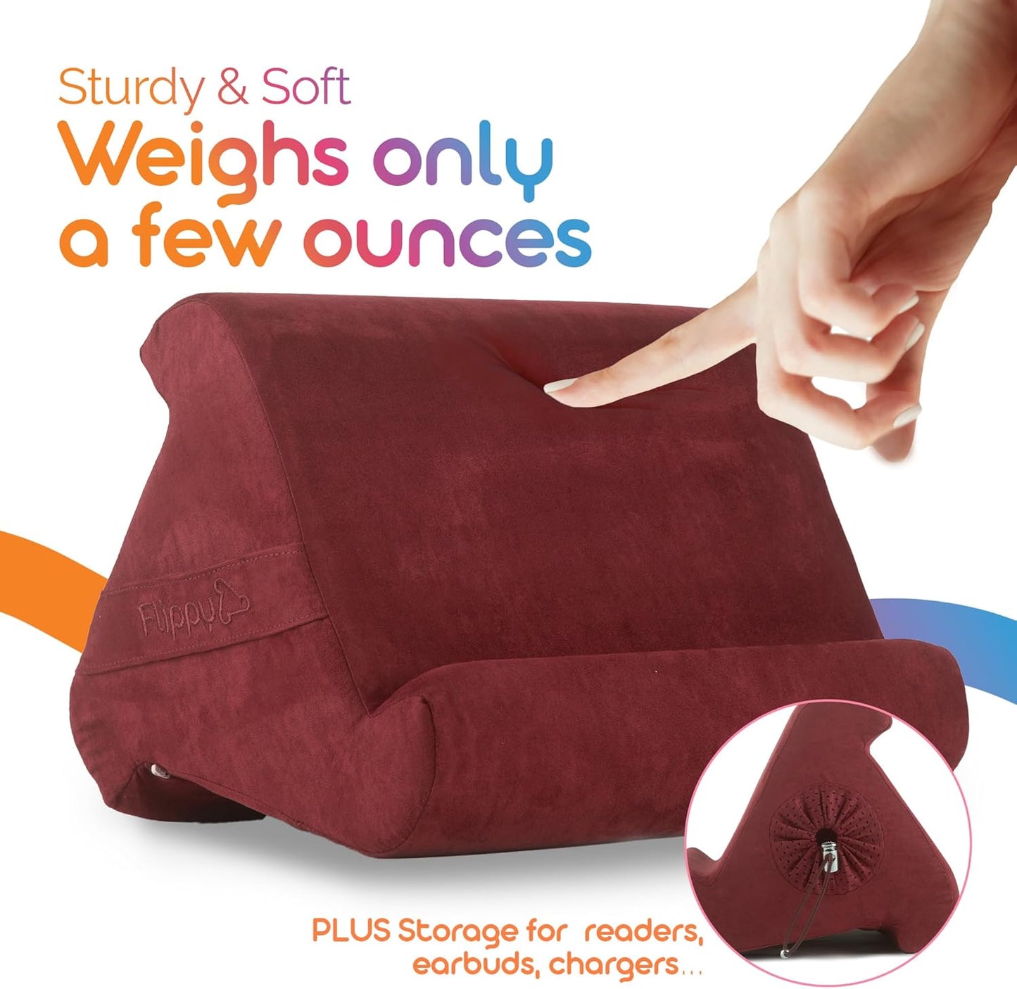 Flippy Original Tablet Pillow Stand & iPad Holder, Gift for Book Lovers & Readers, Multi-Angle Stand with Storage for Lap, Desk & Bed, Compatible with Kindle, Fire, iPad & Samsung, Nebbiolo